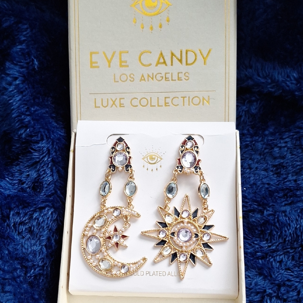 Eye Candy Celestial Crystal And Enamel Long Earrings NWOT/ NIB